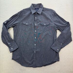 American Rag 100% Cotton Grey Striped Long Sleeve Button Down Size Large